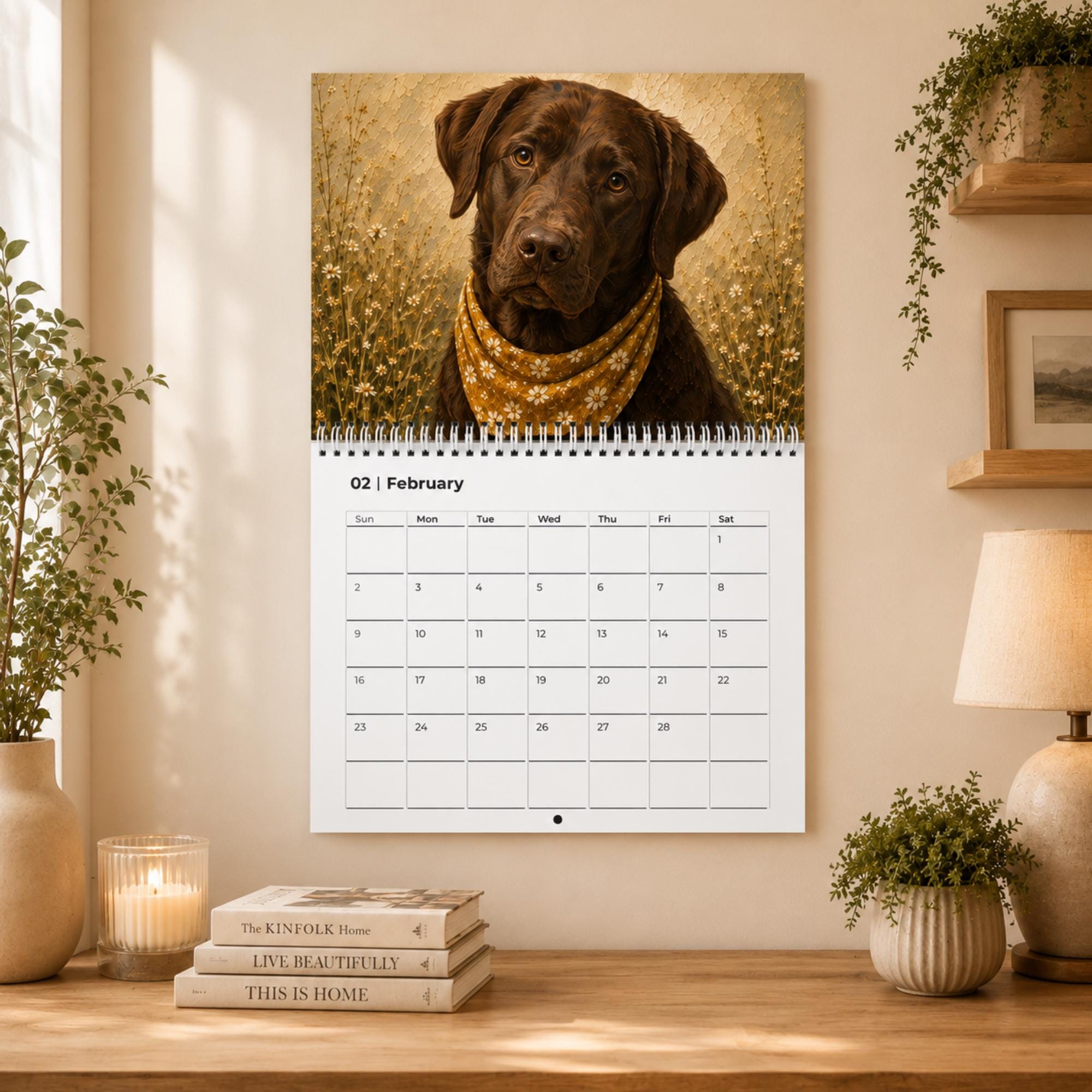 Dog Wall Calendar | Painted Floral Dogs | Spiral Calendar 11x8.5 or 14x11.5 | Dog Lover Gift