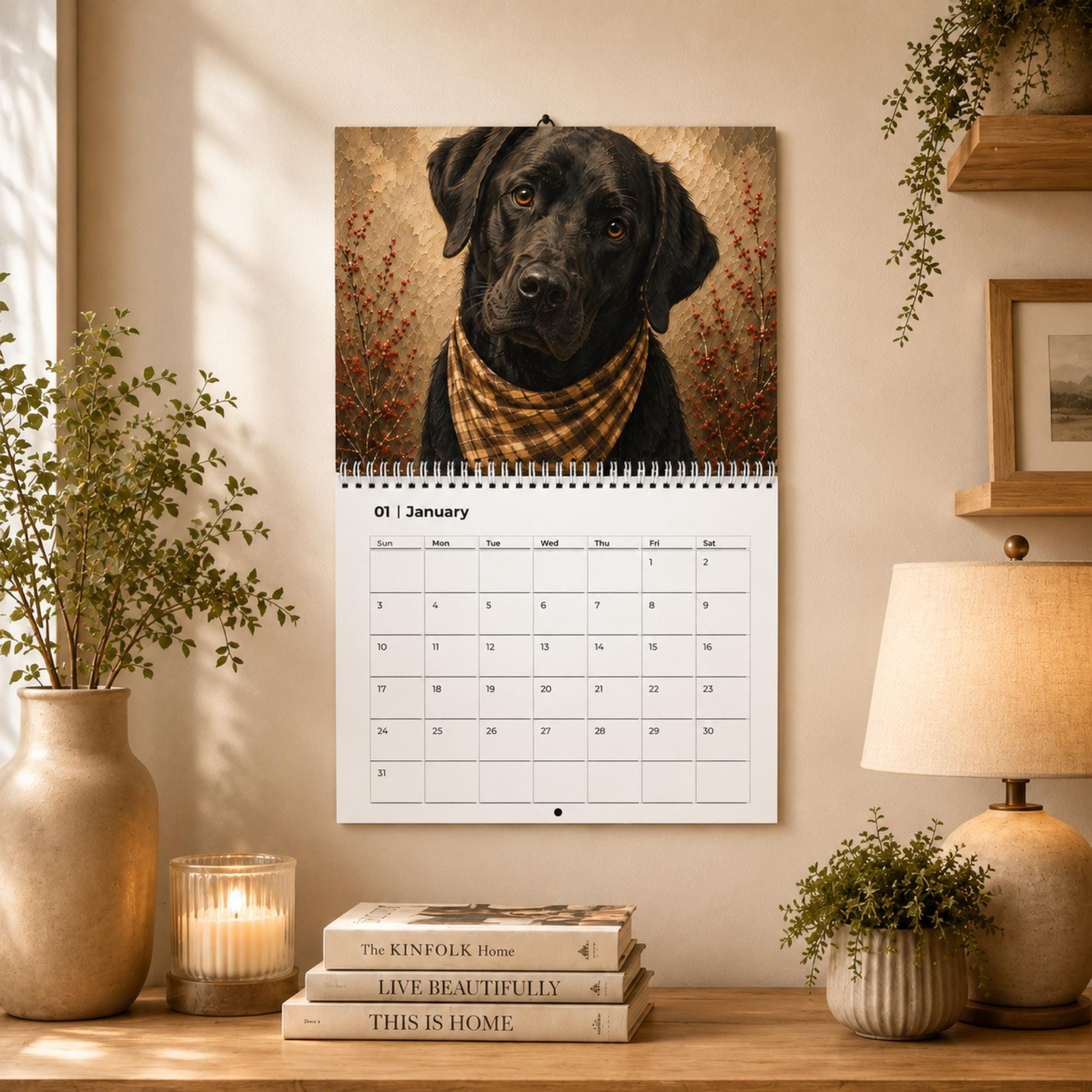 Dog Wall Calendar | Painted Floral Dogs | Spiral Calendar 11x8.5 or 14x11.5 | Dog Lover Gift