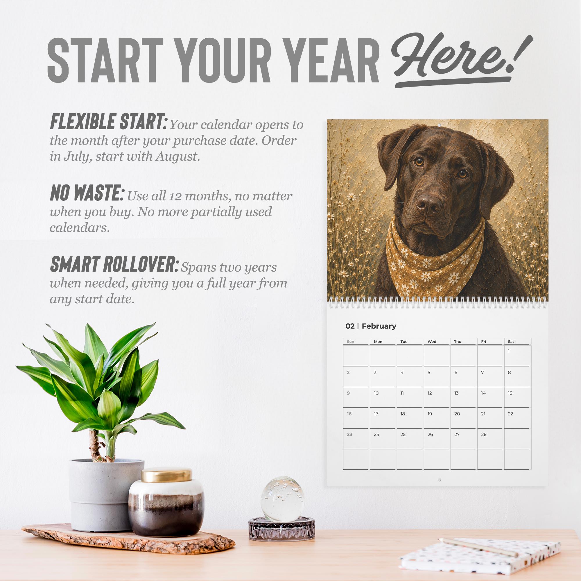 Dog Wall Calendar | Painted Floral Dogs | Spiral Calendar 11x8.5 or 14x11.5 | Dog Lover Gift