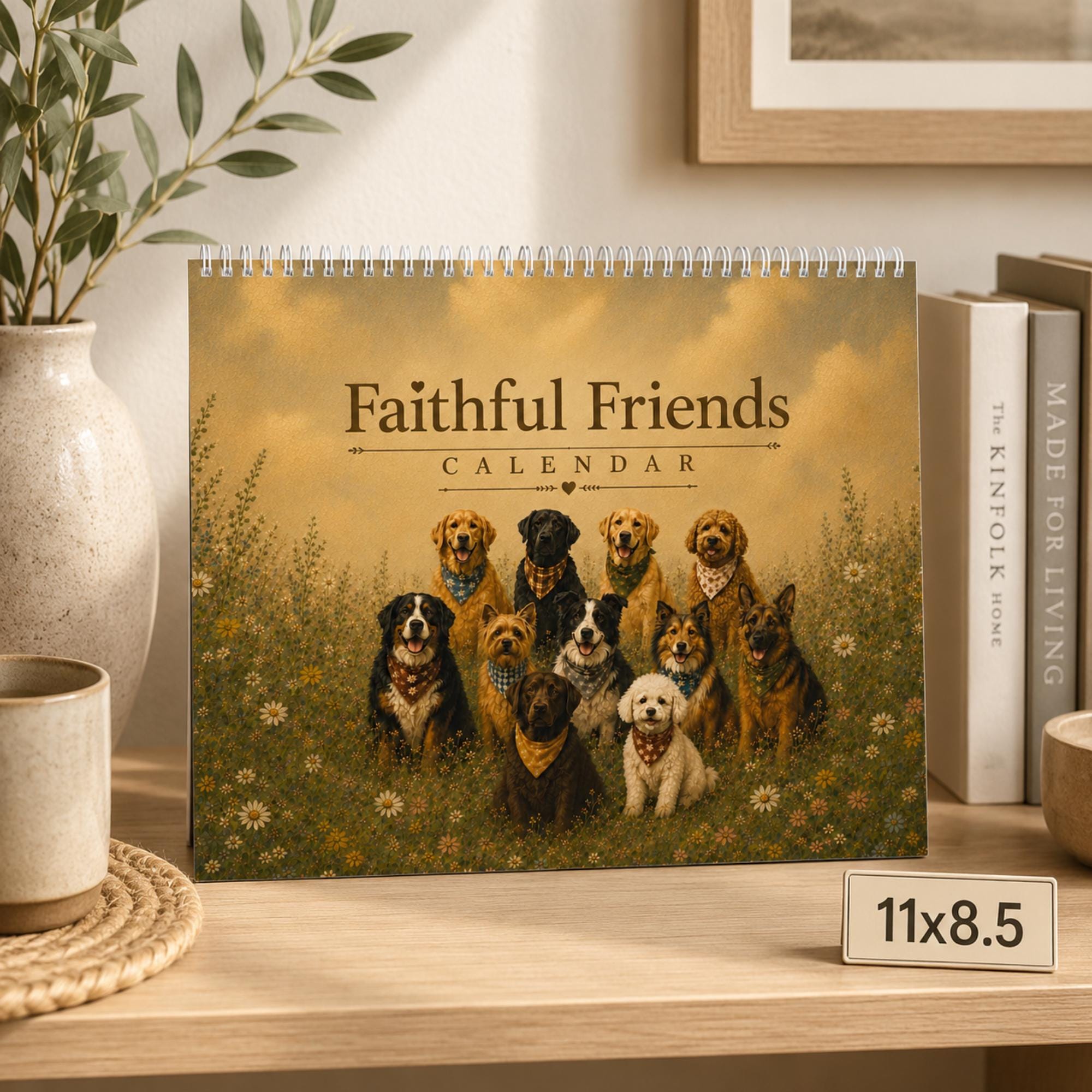 Dog Wall Calendar | Painted Floral Dogs | Spiral Calendar 11x8.5 or 14x11.5 | Dog Lover Gift