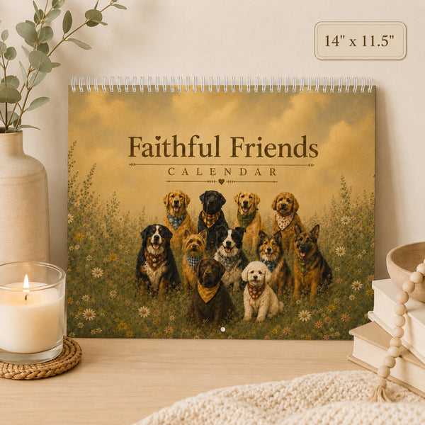 Dog Wall Calendar | Painted Floral Dogs | Spiral Calendar 11x8.5 or 14x11.5 | Dog Lover Gift