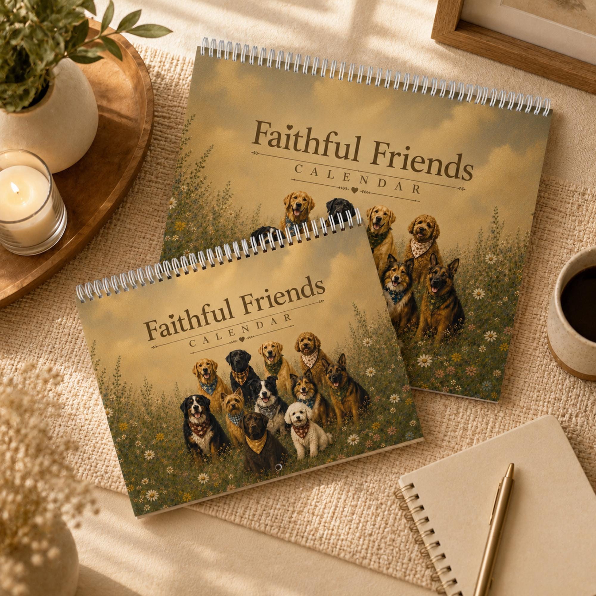 Dog Wall Calendar | Painted Floral Dogs | Spiral Calendar 11x8.5 or 14x11.5 | Dog Lover Gift