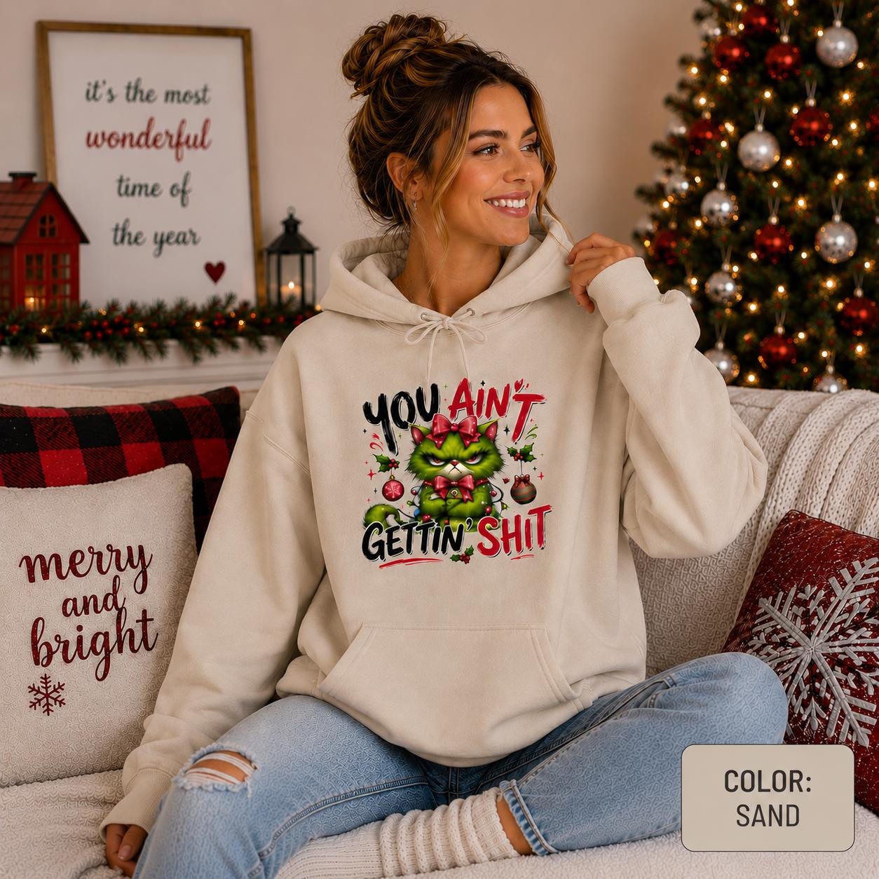 Grinchy Cat 'You Ain't Gettin' That' Hoodie | Funny Holiday Sweatshirt