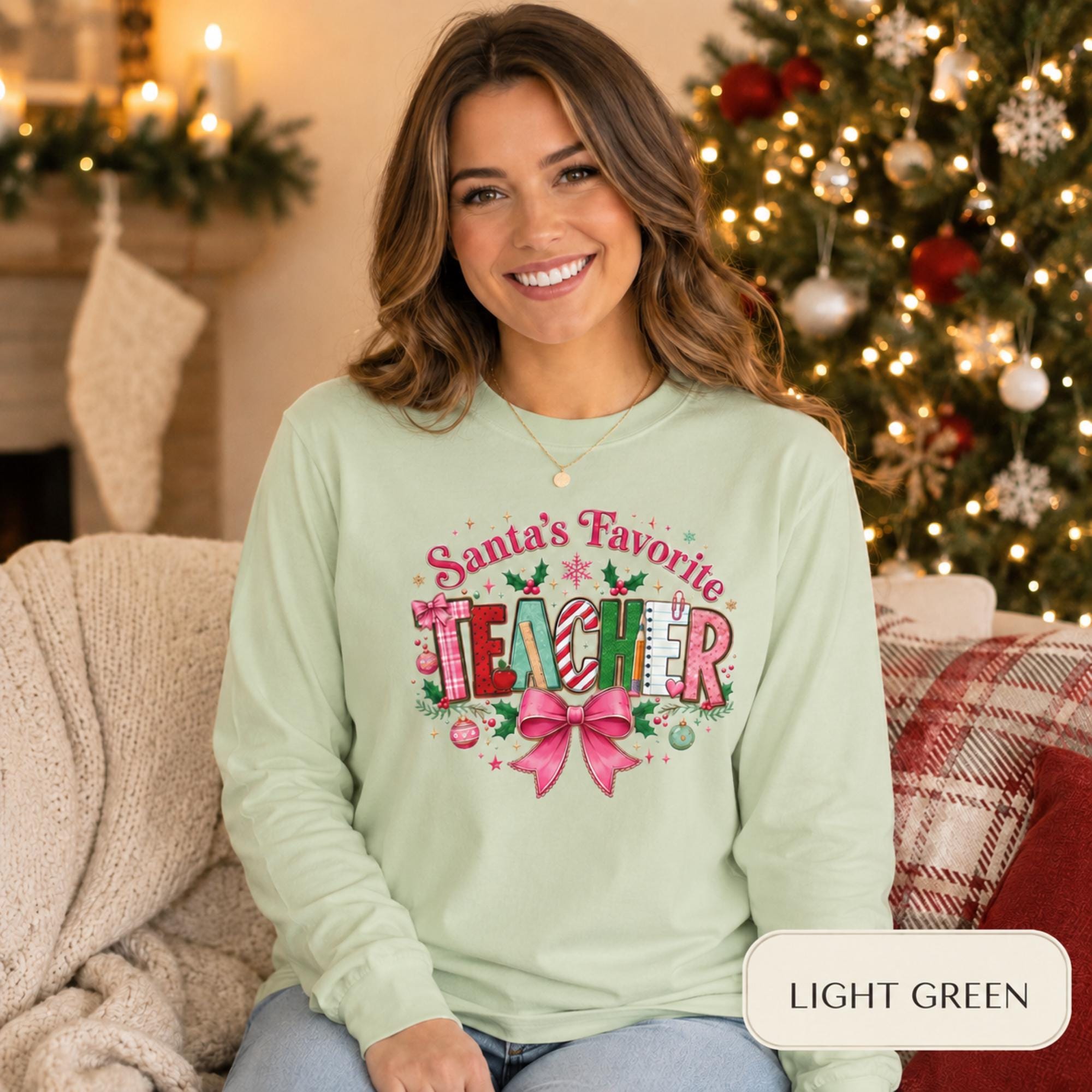 Santa's Favorite Teacher Long Sleeve T-Shirt, Christmas Gift, Unisex Holiday Apparel, Teacher Appreciation, Festive Fashion,Comfort Colors