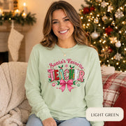 Santa's Favorite Teacher Long Sleeve T-Shirt, Christmas Gift, Unisex Holiday Apparel, Teacher Appreciation, Festive Fashion,Comfort Colors