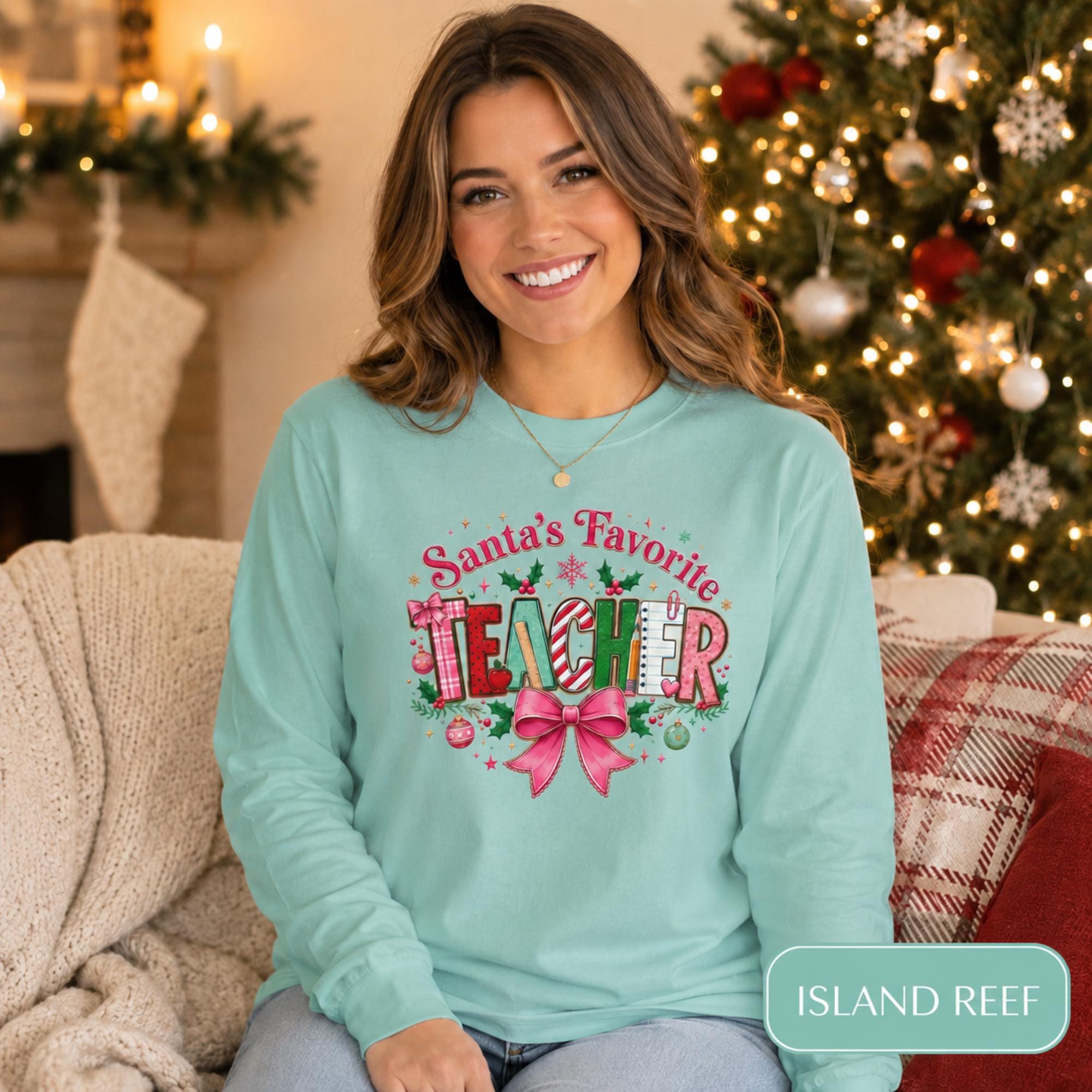 Santa's Favorite Teacher Long Sleeve T-Shirt, Christmas Gift, Unisex Holiday Apparel, Teacher Appreciation, Festive Fashion,Comfort Colors