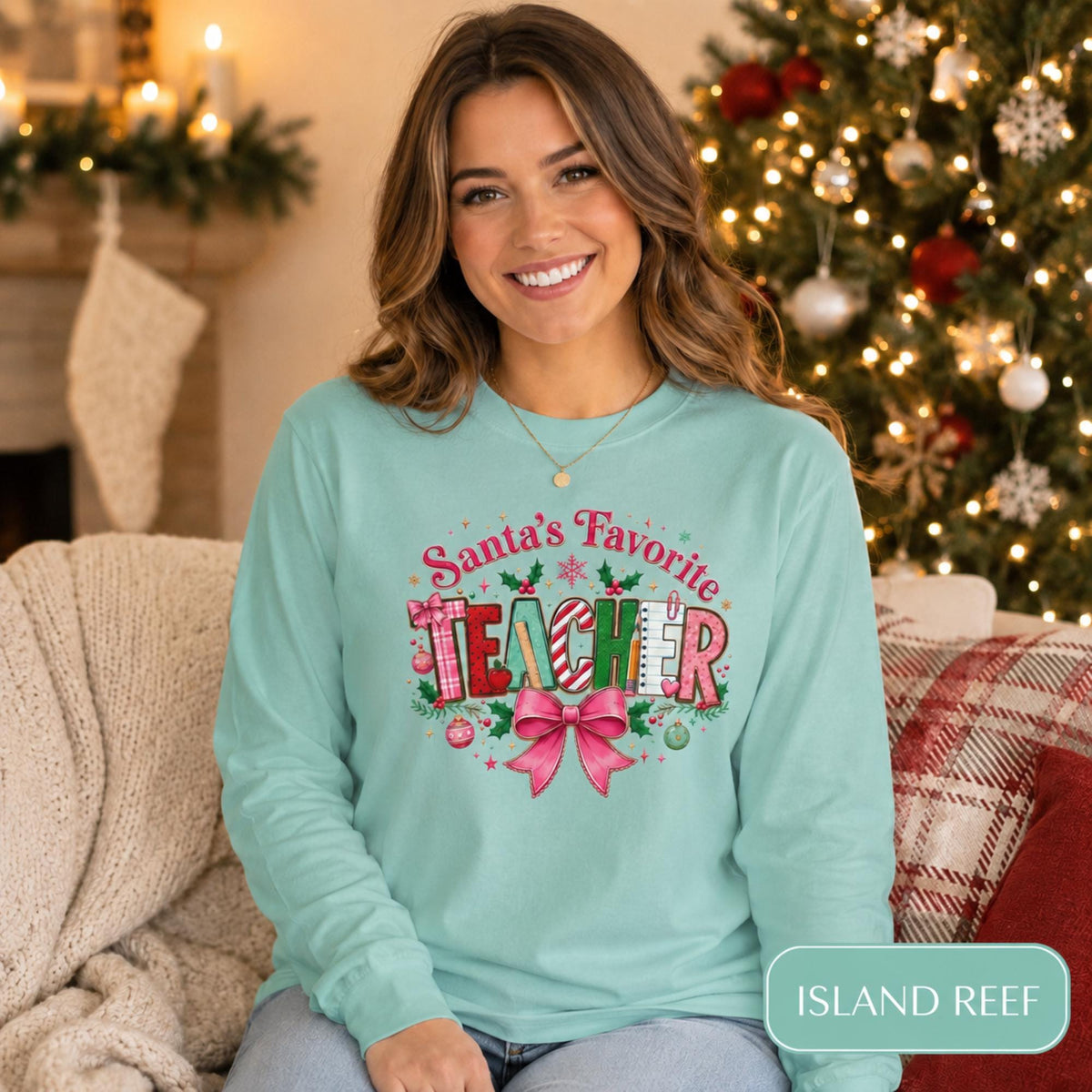 Santa's Favorite Teacher Long Sleeve T-Shirt, Christmas Gift, Unisex Holiday Apparel, Teacher Appreciation, Festive Fashion,Comfort Colors