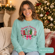 Santa's Favorite Teacher Long Sleeve T-Shirt, Christmas Gift, Unisex Holiday Apparel, Teacher Appreciation, Festive Fashion,Comfort Colors