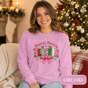 Santa's Favorite Teacher Long Sleeve T-Shirt, Christmas Gift, Unisex Holiday Apparel, Teacher Appreciation, Festive Fashion,Comfort Colors