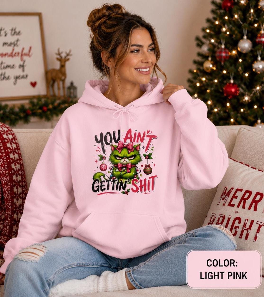 Grinchy Cat 'You Ain't Gettin' That' Hoodie | Funny Holiday Sweatshirt