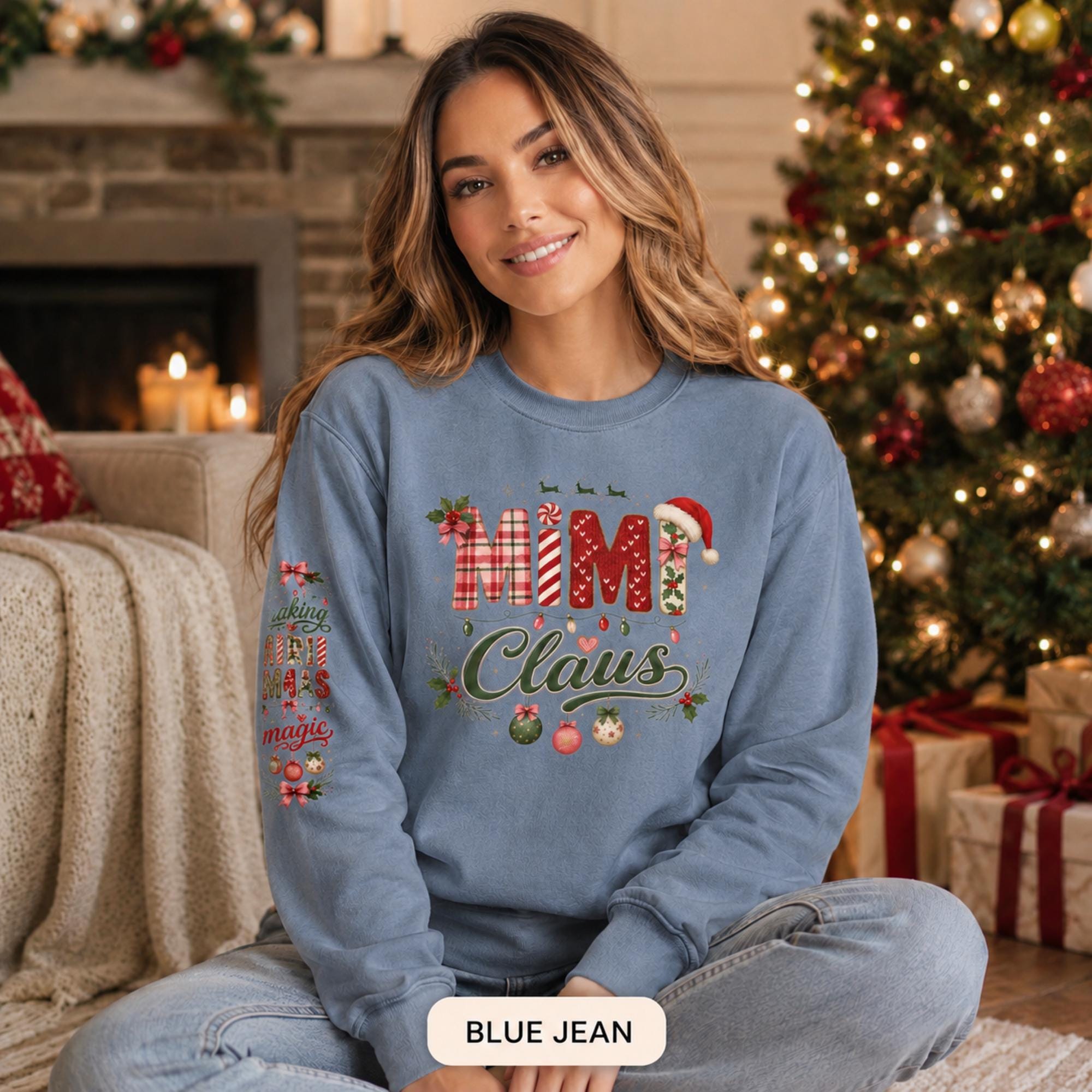 Mimi Claus Christmas Sweatshirt, Grandma Holiday Crewneck, Making Christmas Magic Sleeve Print, Cozy Gift for Mimi