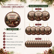 Rustic farmhouse Christmas ornament bundle personalized for families with stockings, wreath, lanterns, and holiday décor.