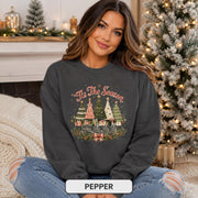 Christmas tree graphic sweatshirt in pepper, ideal for holiday gatherings, Christmas morning, and cozy winter wear.