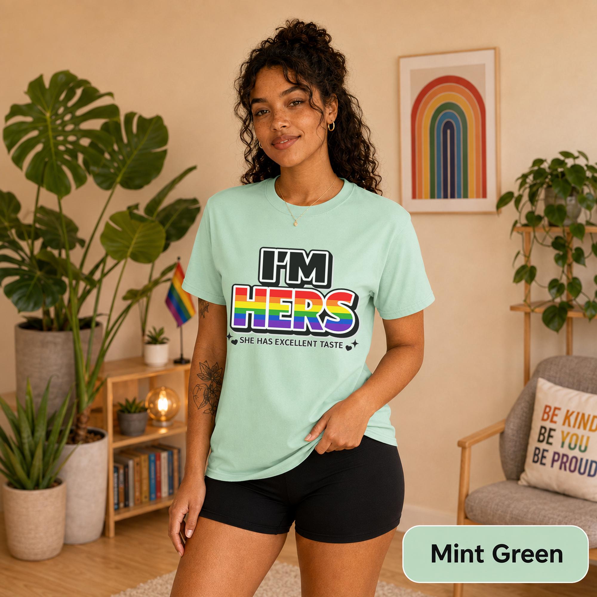 Lesbian Couple Shirts, She’s Mine Matching Tees, LGBTQ Pride Gift, Funny Girlfriend Outfit, Sapphic Relationship Set