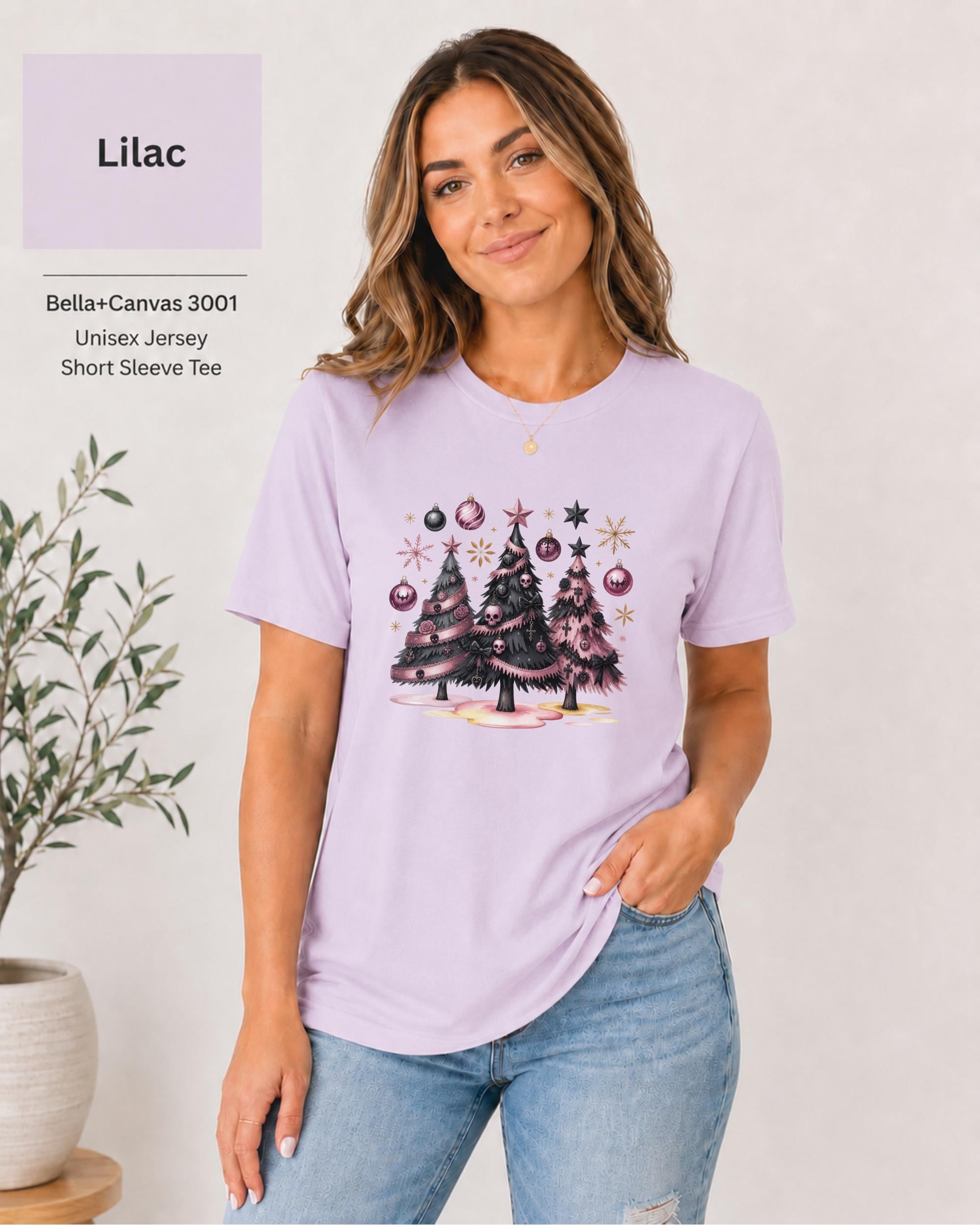 Bella Canvas Ash shirt with unique Christmas tree illustration
