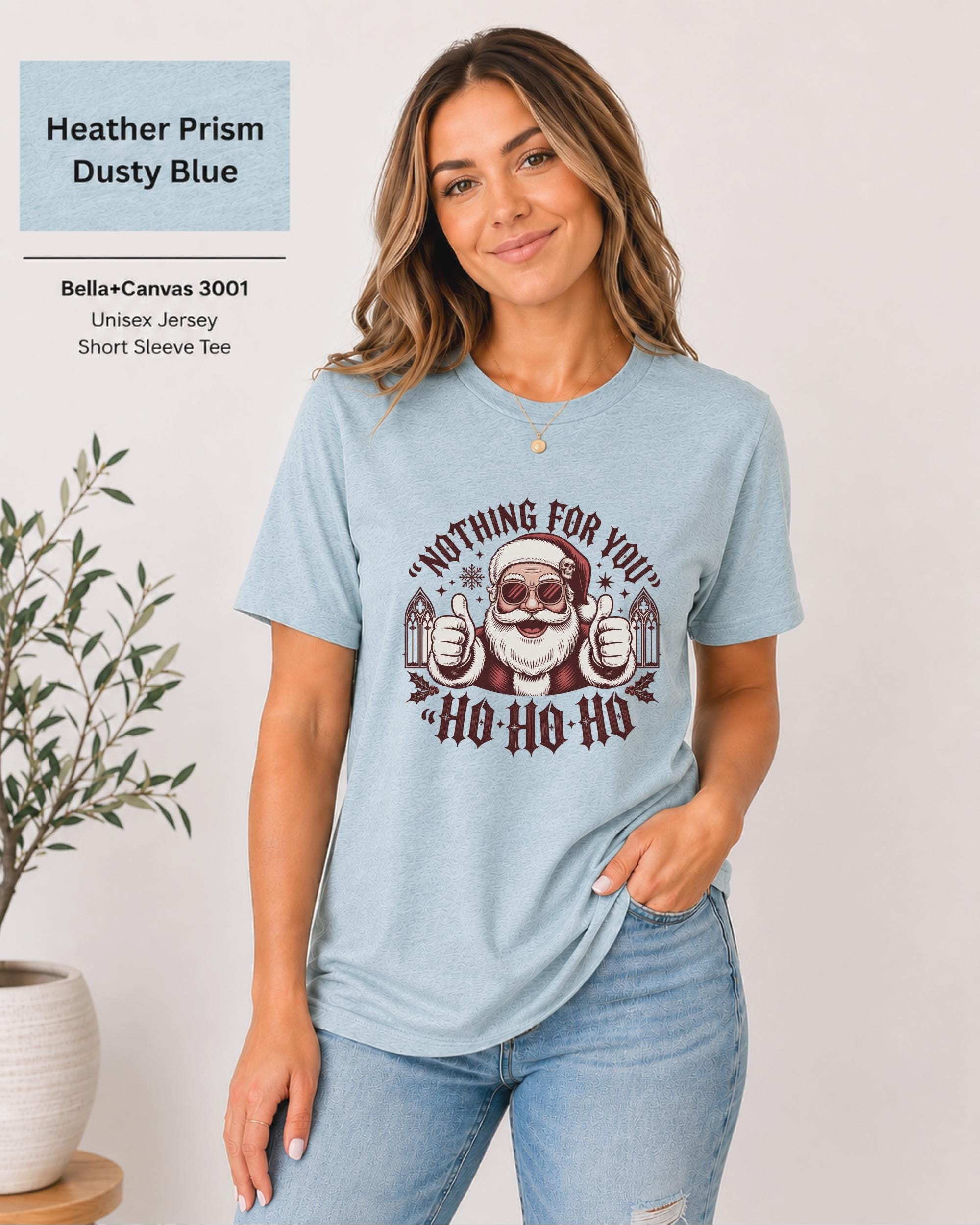 Gothic winter graphic tee styled with jeans for holiday parties and casual festive outfits.