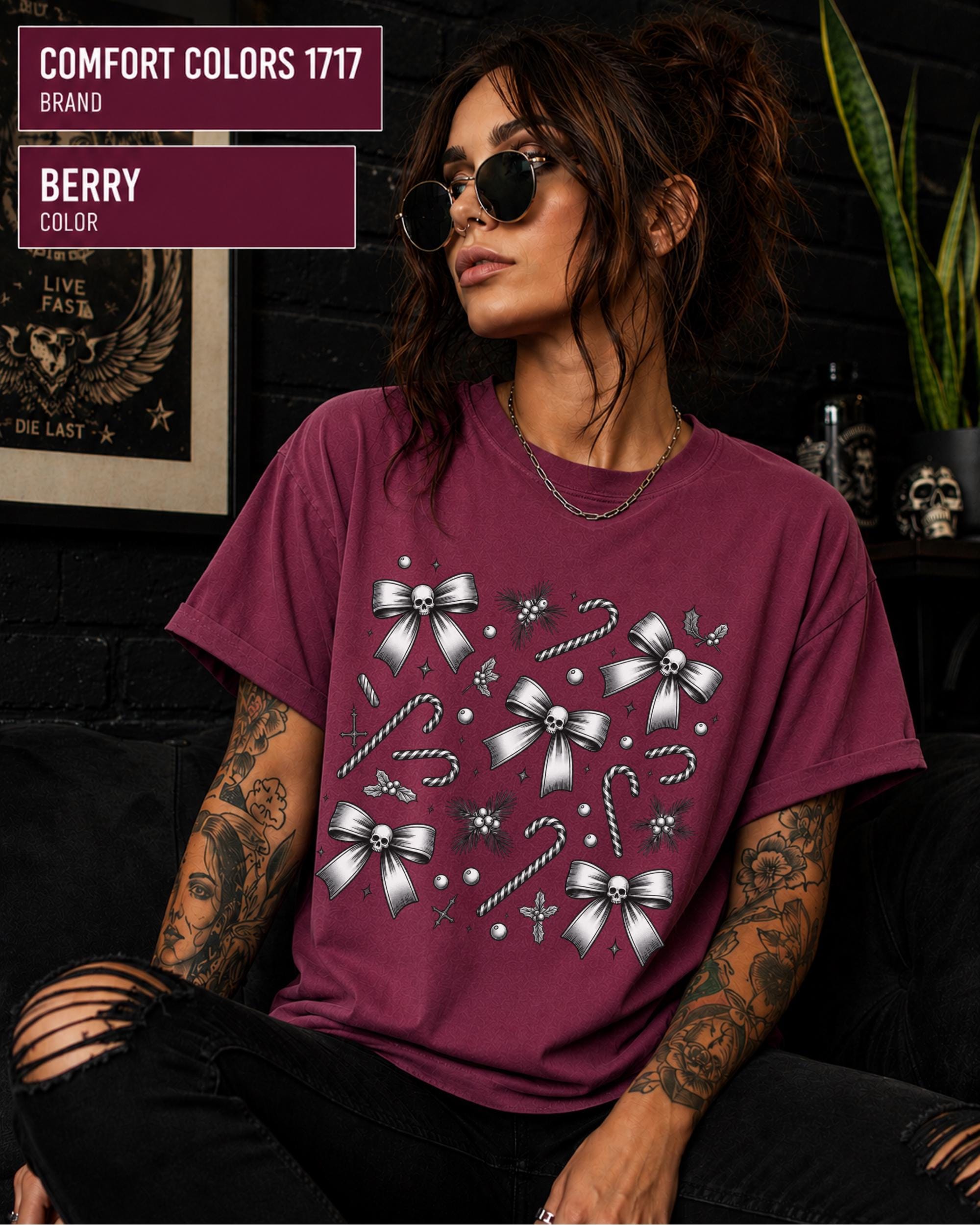 Spooky festive t-shirt for women who love gothic fashion and alternative holiday style.