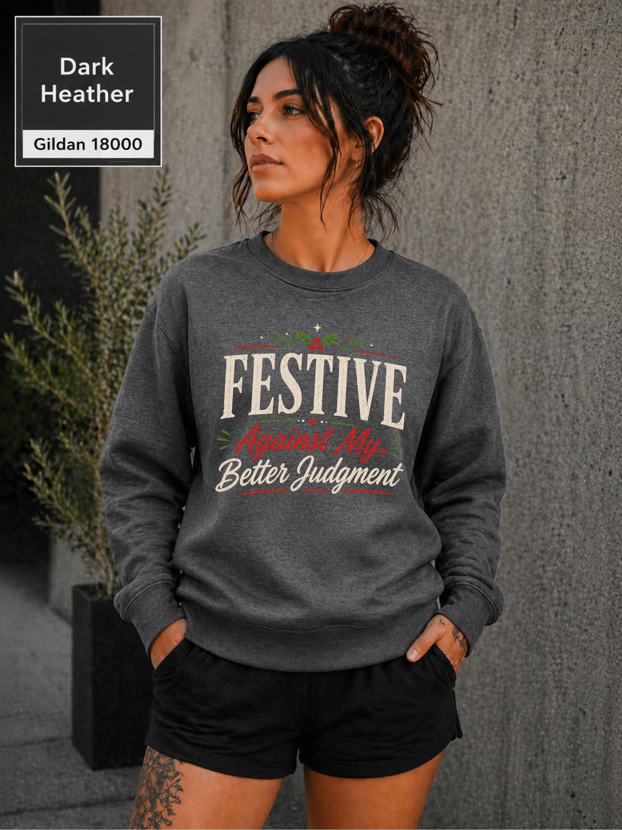 Comfortable fleece-lined Christmas crewneck with distressed retro holiday typography.