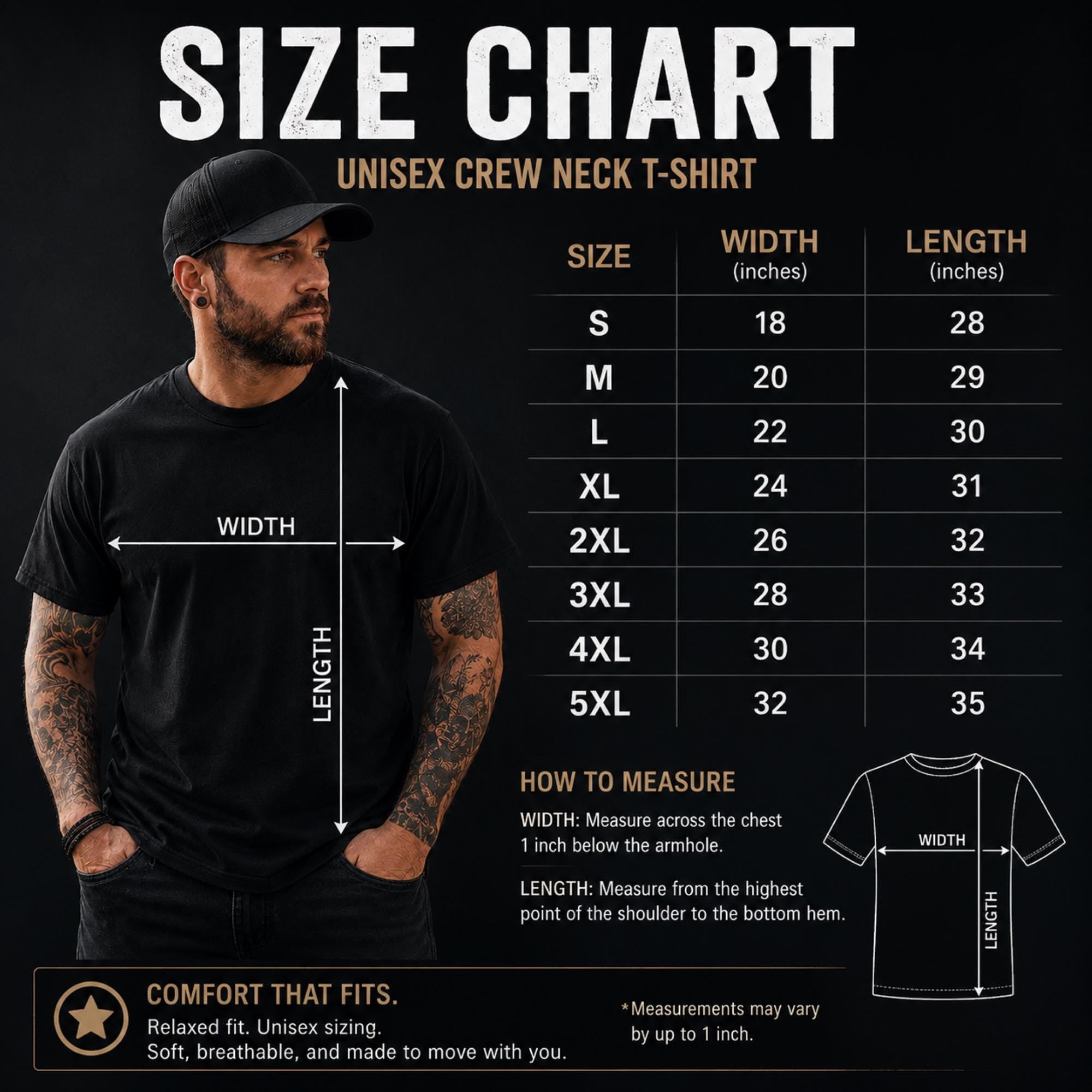 Size chart for Gildan 5000 Retro cassette tape shirt combining Gen X humor, nostalgia, and bold distressed artwork.