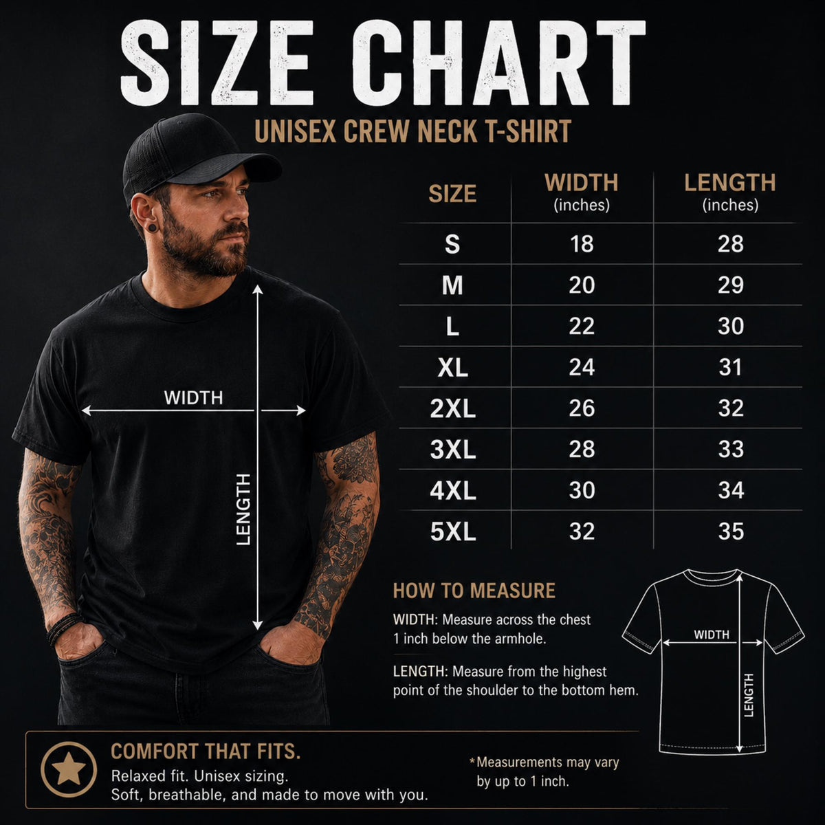 Size chart for Gildan 5000 Retro cassette tape shirt combining Gen X humor, nostalgia, and bold distressed artwork.
