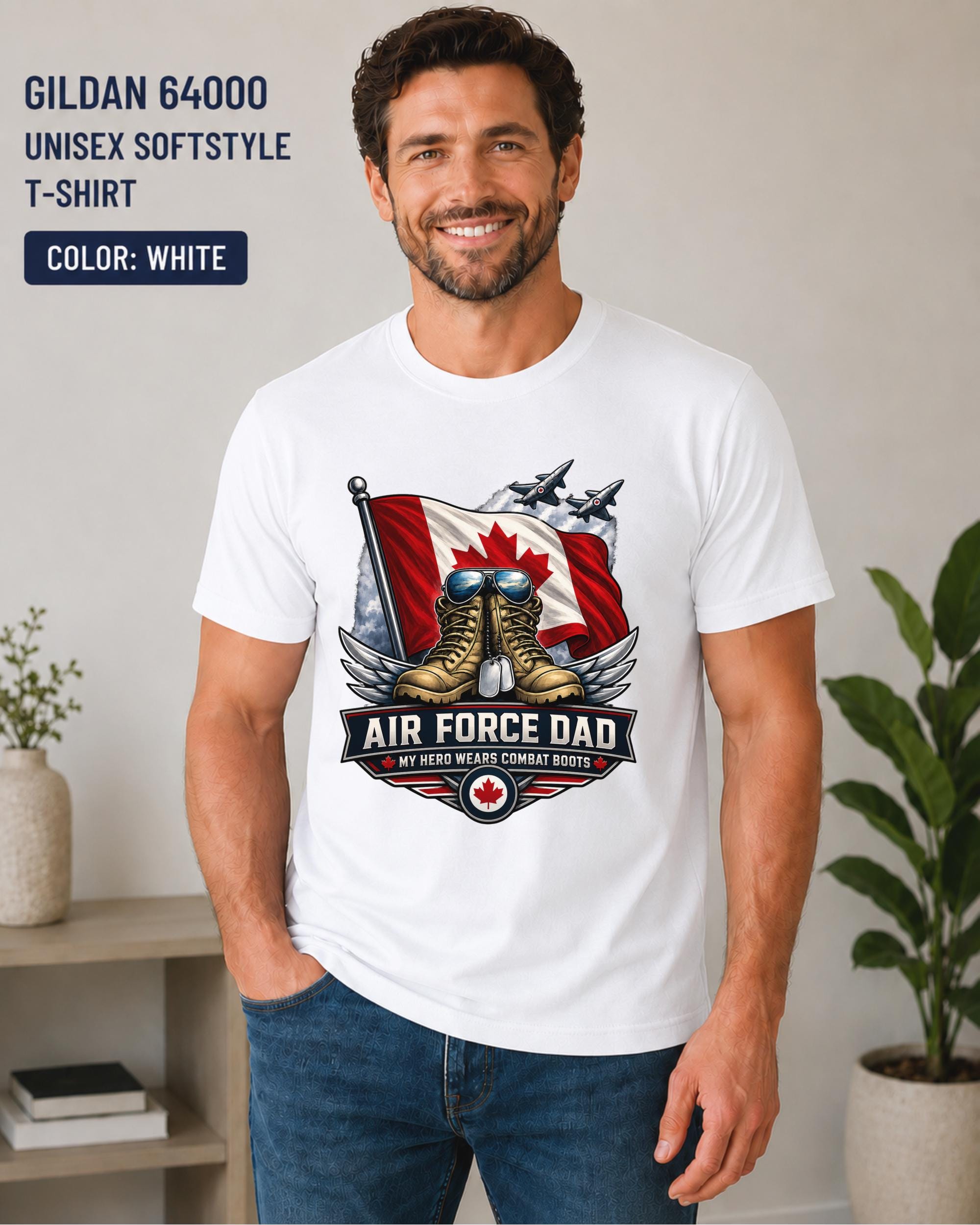Canadian Forces family gift shown on a Gildan Softstyle crew neck shirt.