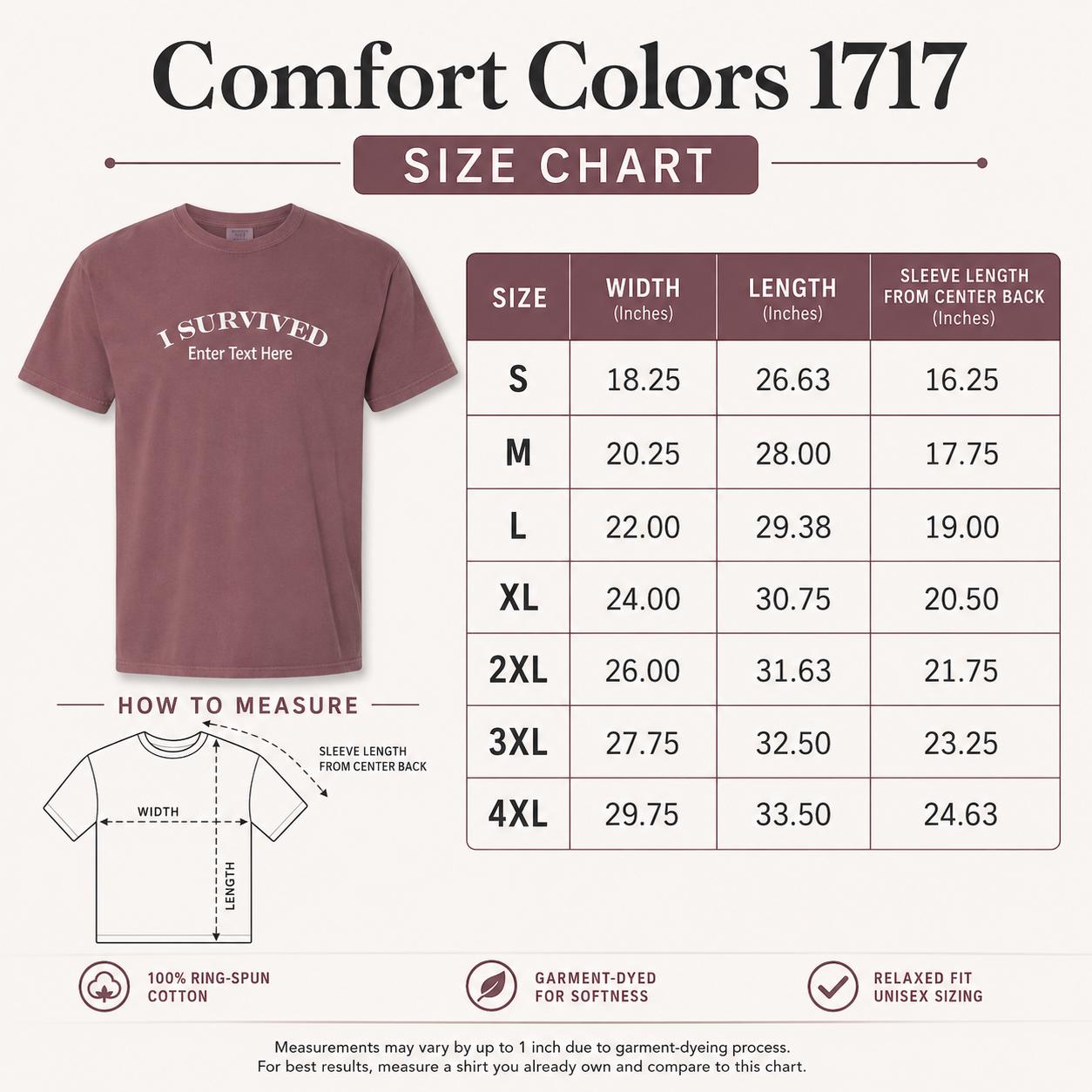 Size chart Unique Custom I Survived Shirt - Survivor Gift Idea