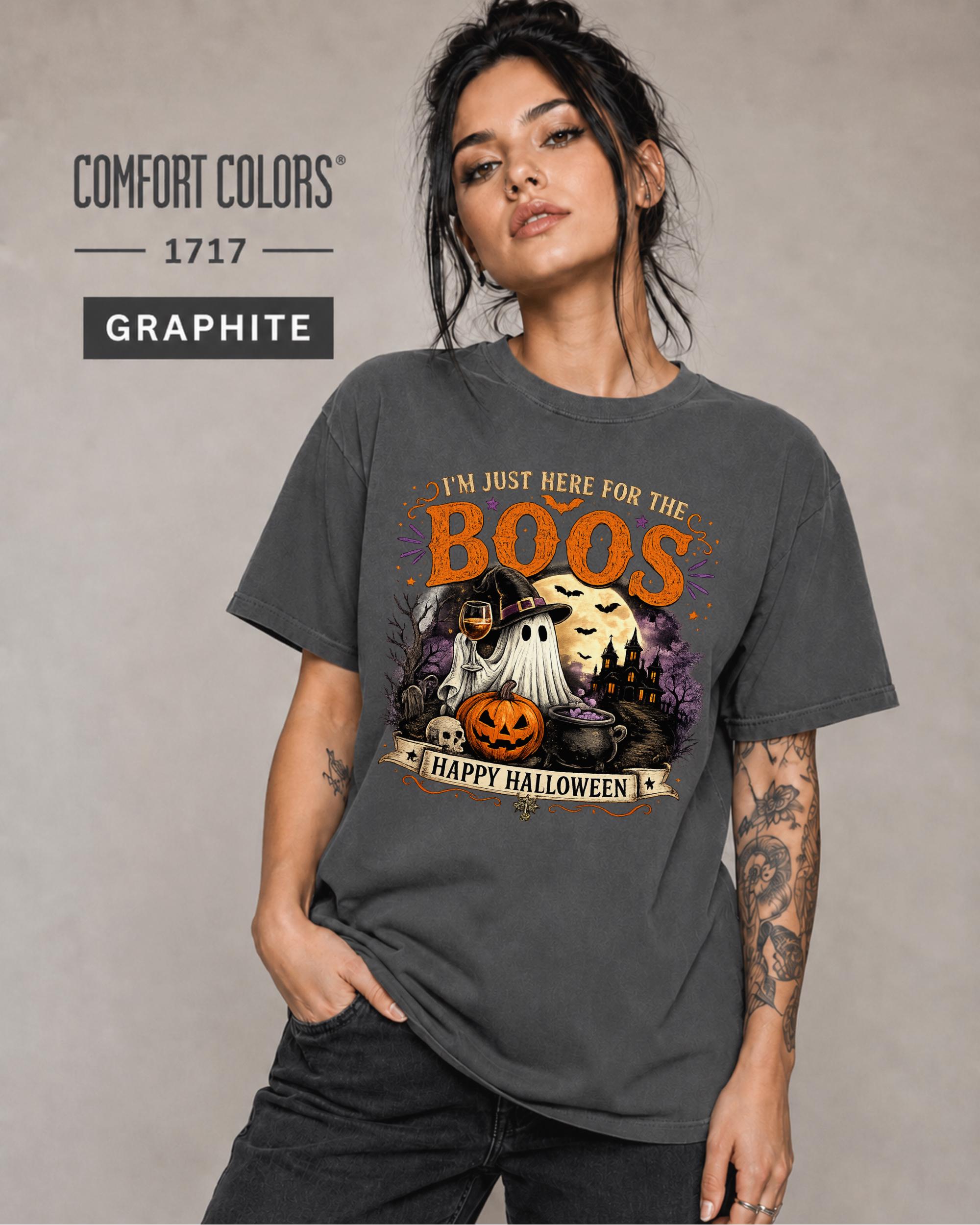 Halloween outfit featuring a sheet ghost holding a drink beside a glowing pumpkin.