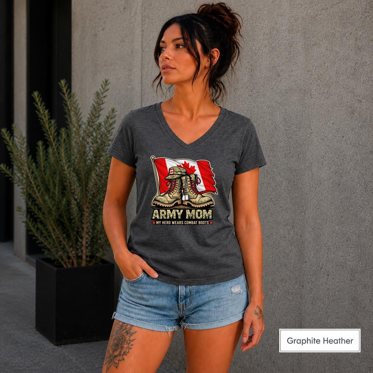 Army Mom Shirt Canada Flag Combat Boots Tee Military Mom Gift Proud Army Mother Shirt Patriotic Canada Tee V Neck Shirt