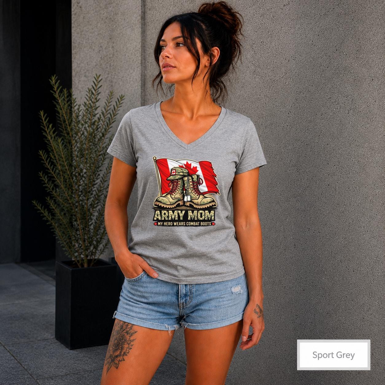 Army Mom Shirt Canada Flag Combat Boots Tee Military Mom Gift Proud Army Mother Shirt Patriotic Canada Tee V Neck Shirt