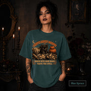 Vintage-style Halloween shirt for bakers with Baked With Dark Magic Taste The Spell text.