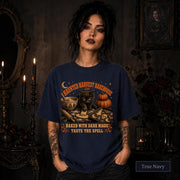 Black cat Halloween shirt perfect for bakers, fall lovers, and spooky season outfits.