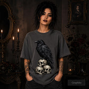 Black bird graphic shirt for gothic fashion, dark art, and alternative style lovers.