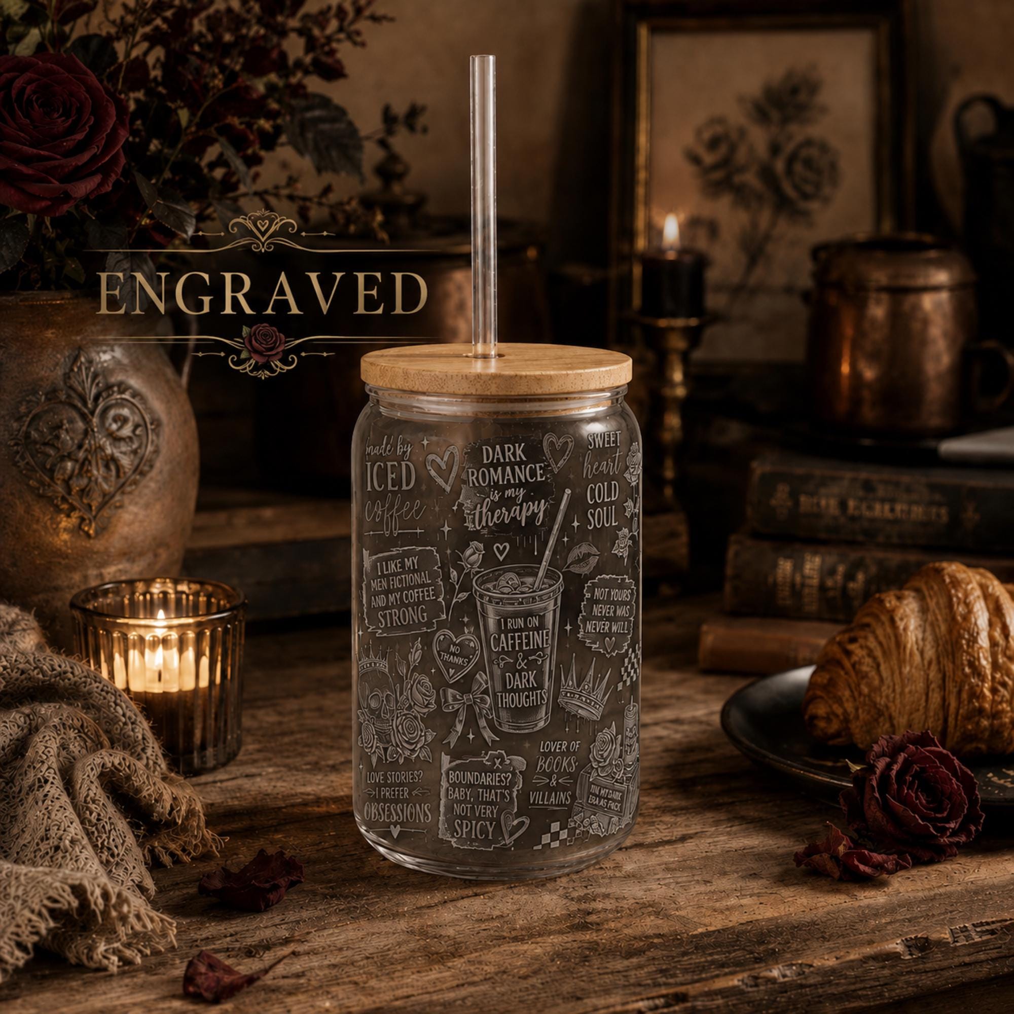 Engraved Fantasy reader gift with dark romance inspired artwork wrap