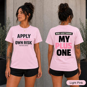 Flirty girls trip tee featuring Positions Limited on the front and a plus-one audition message behind.