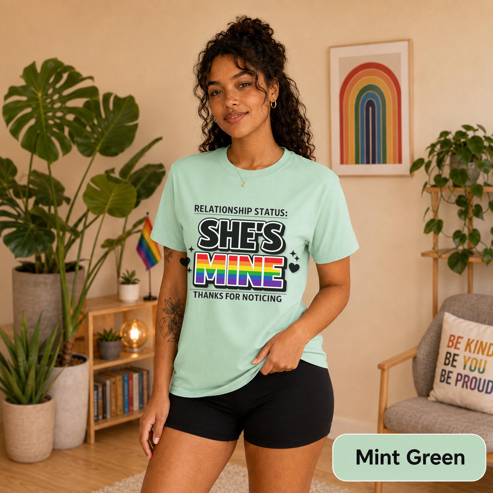 Lesbian Couple Shirts, She’s Mine Matching Tees, LGBTQ Pride Gift, Funny Girlfriend Outfit, Sapphic Relationship Set