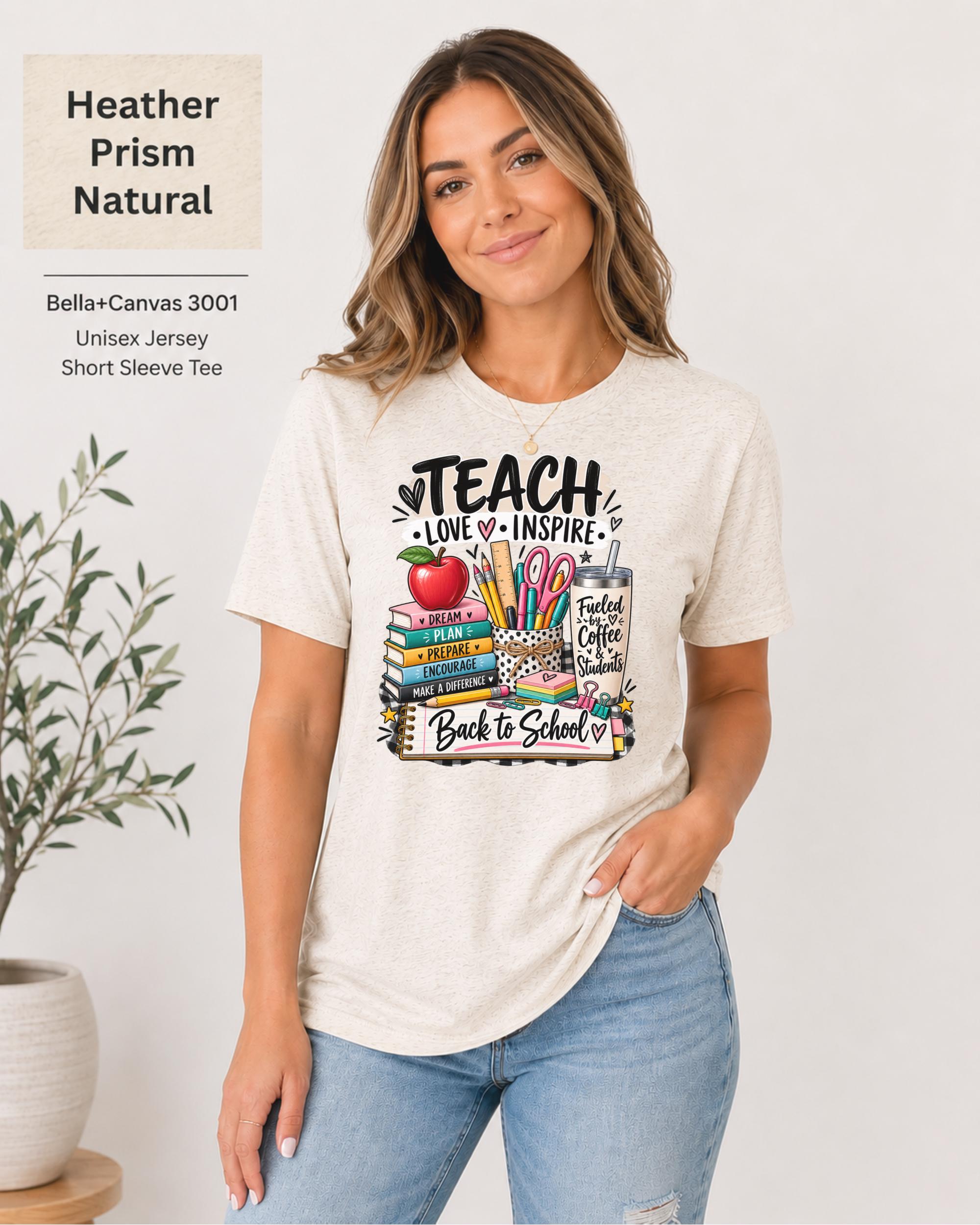 Heather Prisms Natural unisex tee featuring Back to School wording and positive teaching messages.