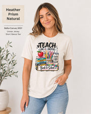 Heather Prisms Natural unisex tee featuring Back to School wording and positive teaching messages.