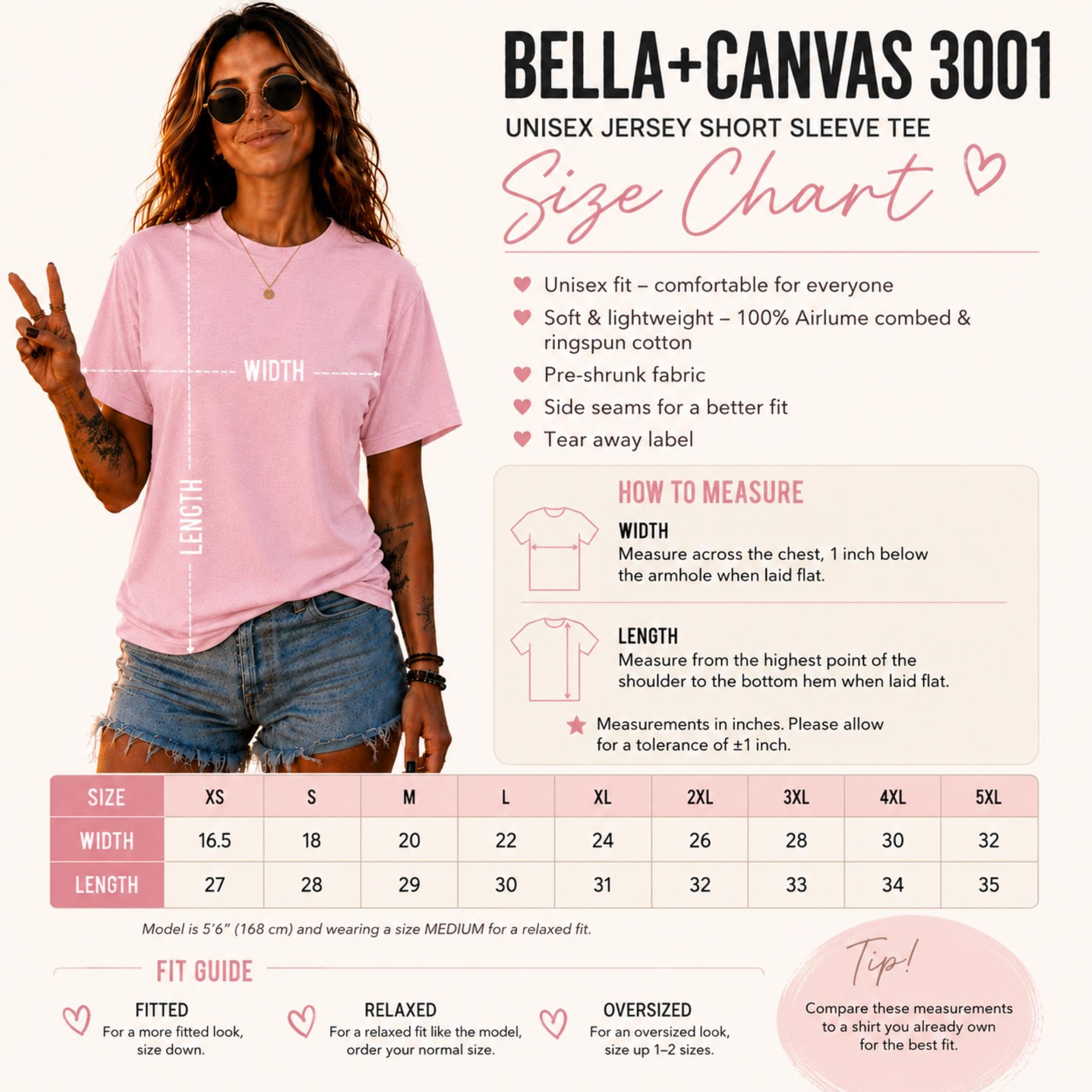 Size chart: Soft Bella+Canvas school tee designed for everyday classroom wear and casual Fridays.