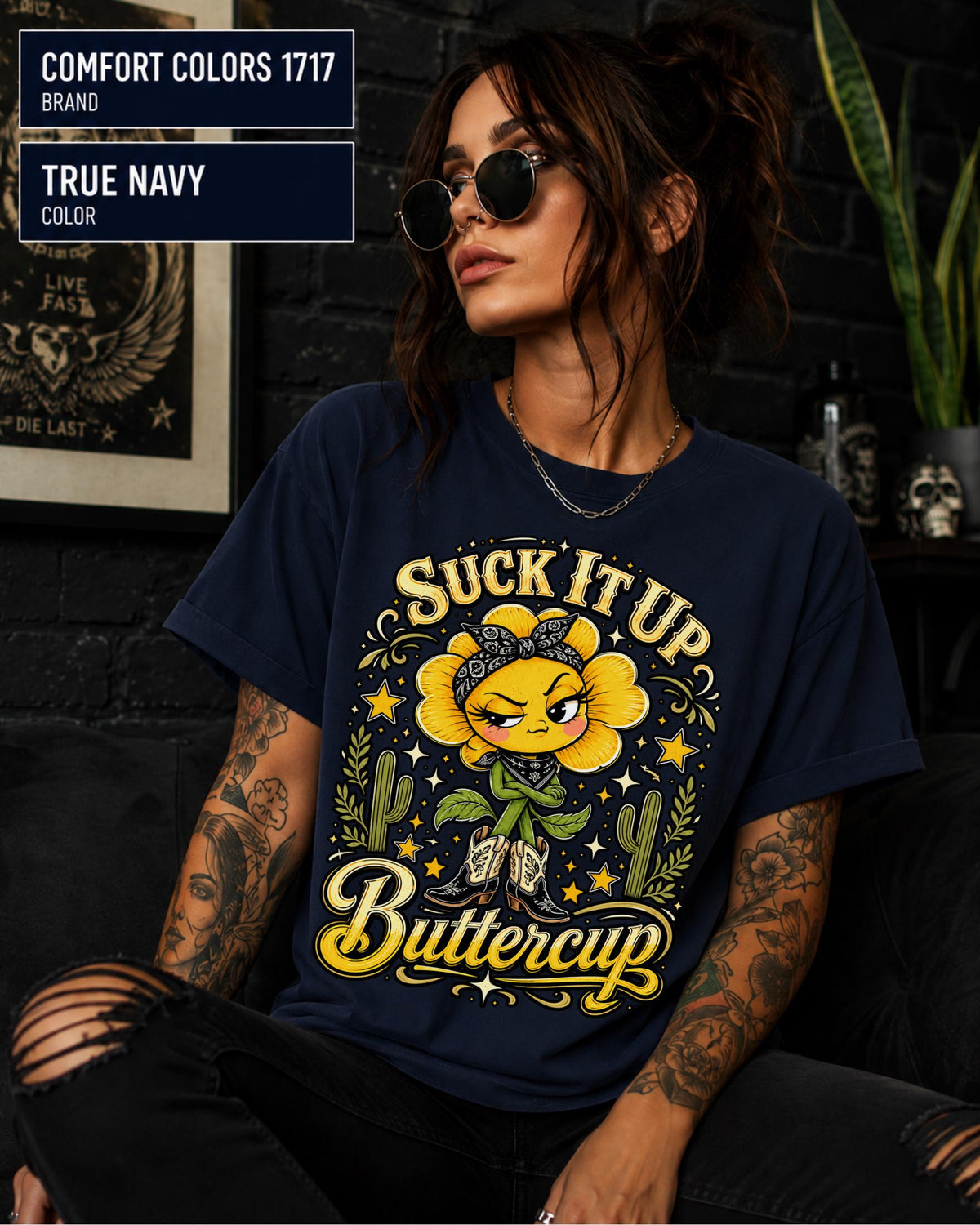 Sassy cowgirl graphic tee displayed on a woman with casual jeans in an outdoor setting.