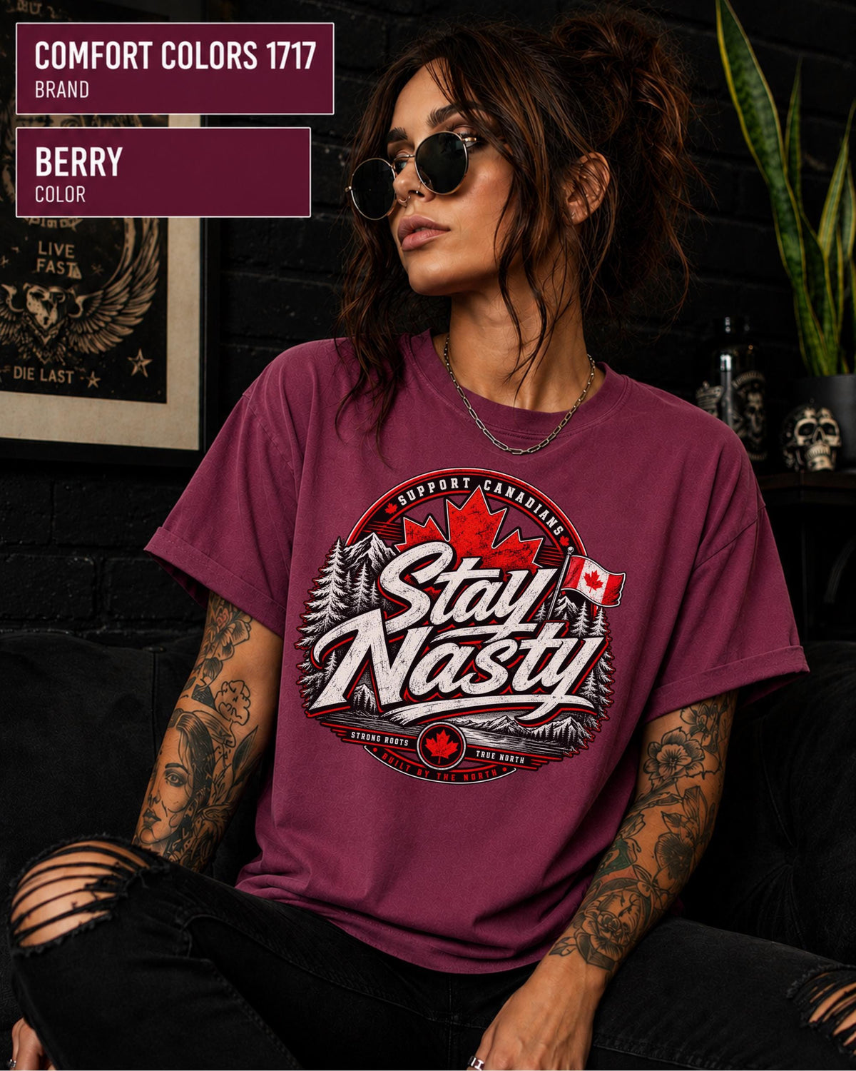 Canada Day shirt featuring red and white flag details with large Stay Nasty typography.