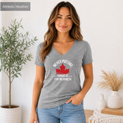 Athletic heather Bella Canvas 3005 V-neck shirt mockup with red maple leaf and bold kindness message.