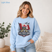 Proud military Mom gift featuring Canadian flag, combat boots, jets, and Air Force Mom lettering.
