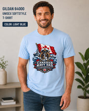 Canadian Navy Dad graphic tee featuring My Hero Serves at Sea wording and red maple leaf details.