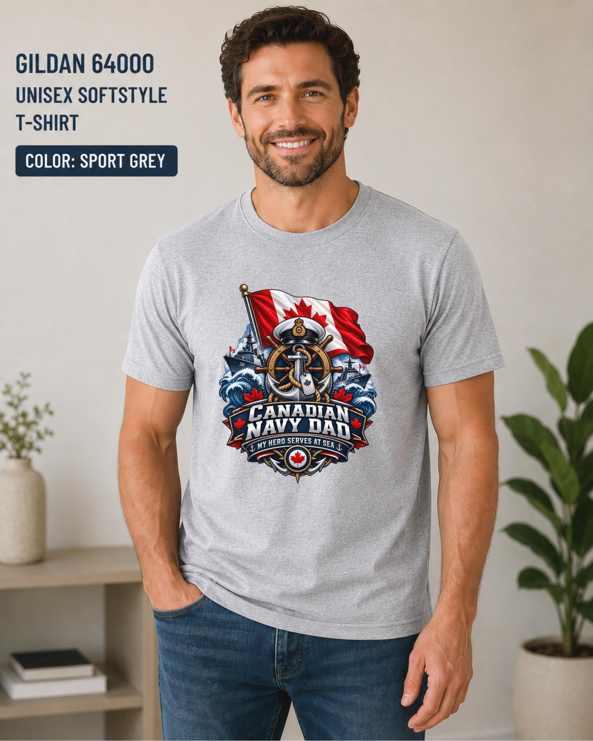 Proud sailor father T-shirt featuring bold Canadian Navy inspired artwork.