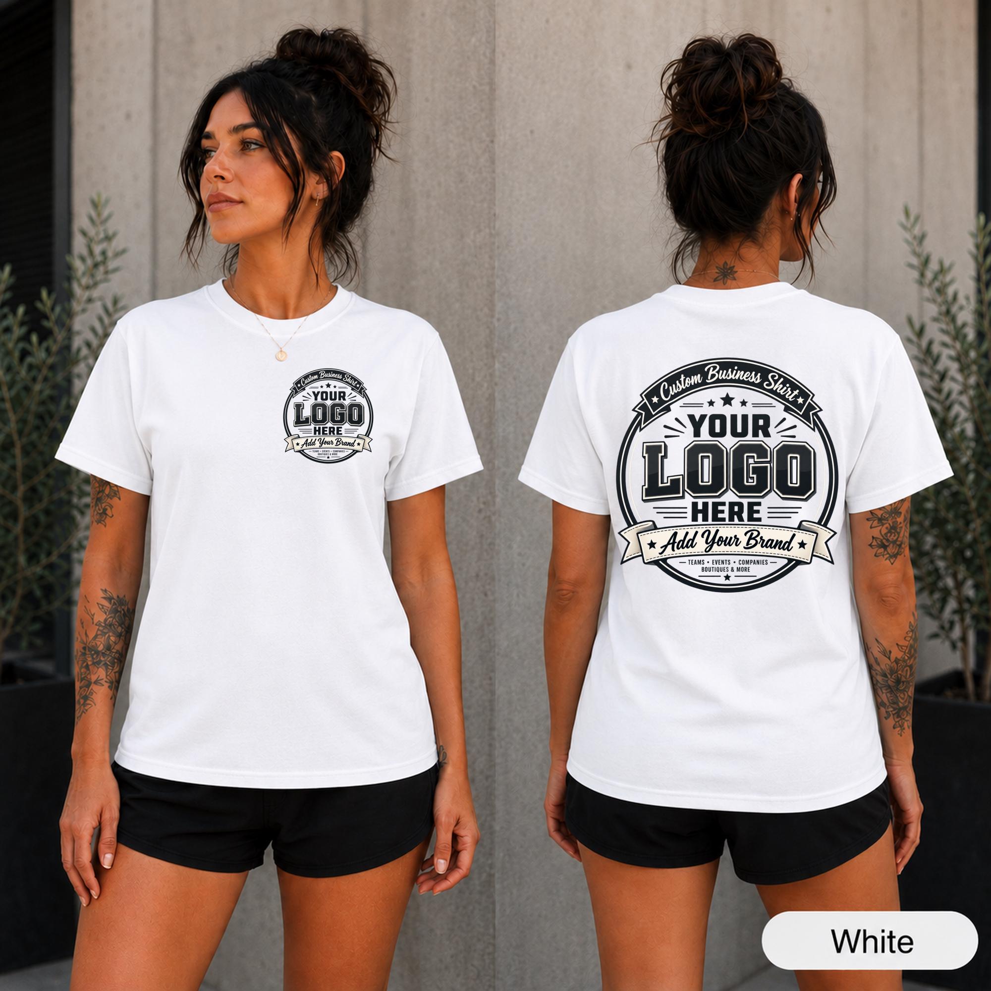 Custom employee T-shirt designed for company logos, teams, events, and small businesses.