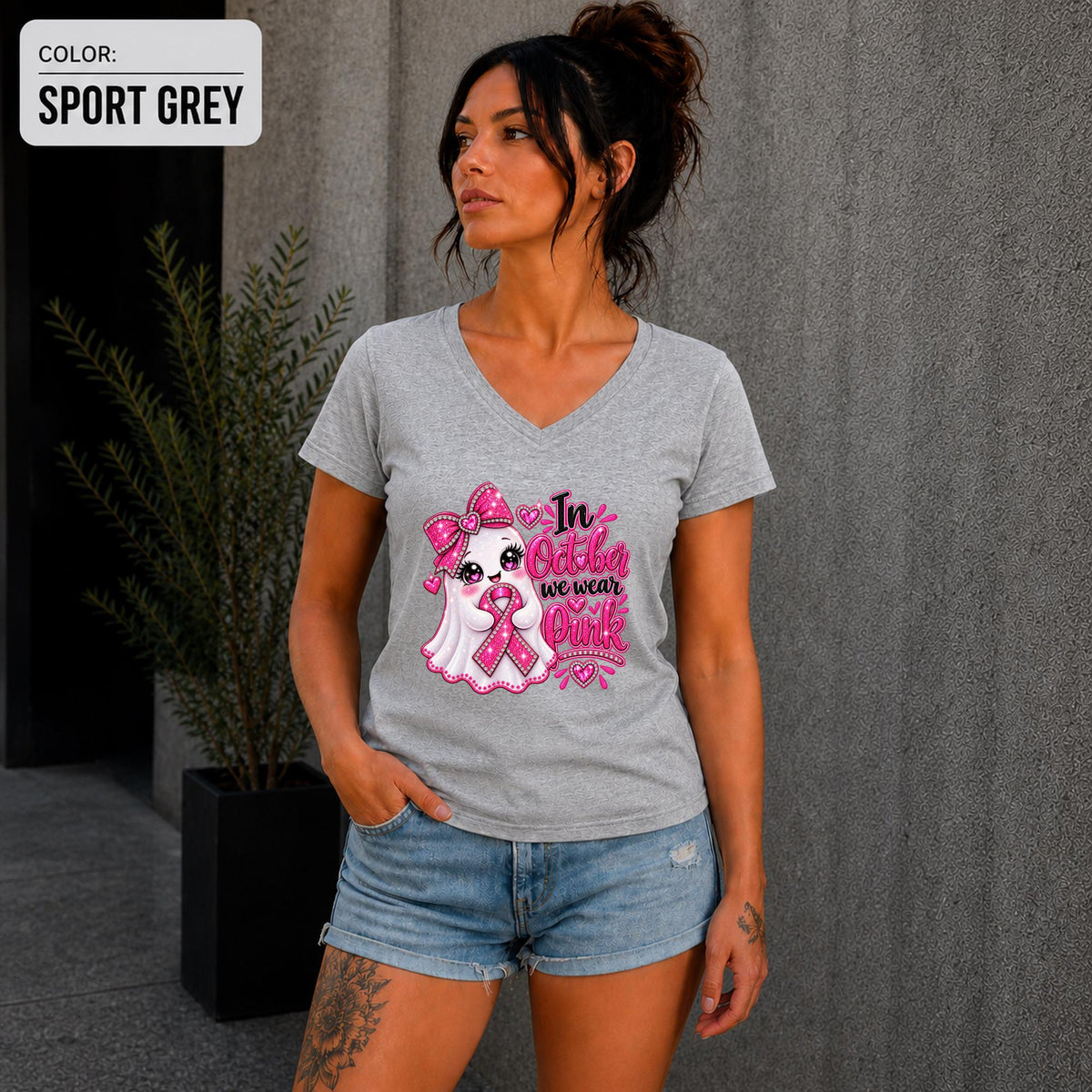 In October We Wear Pink Ghost Shirt | Breast Cancer Awareness Shirt