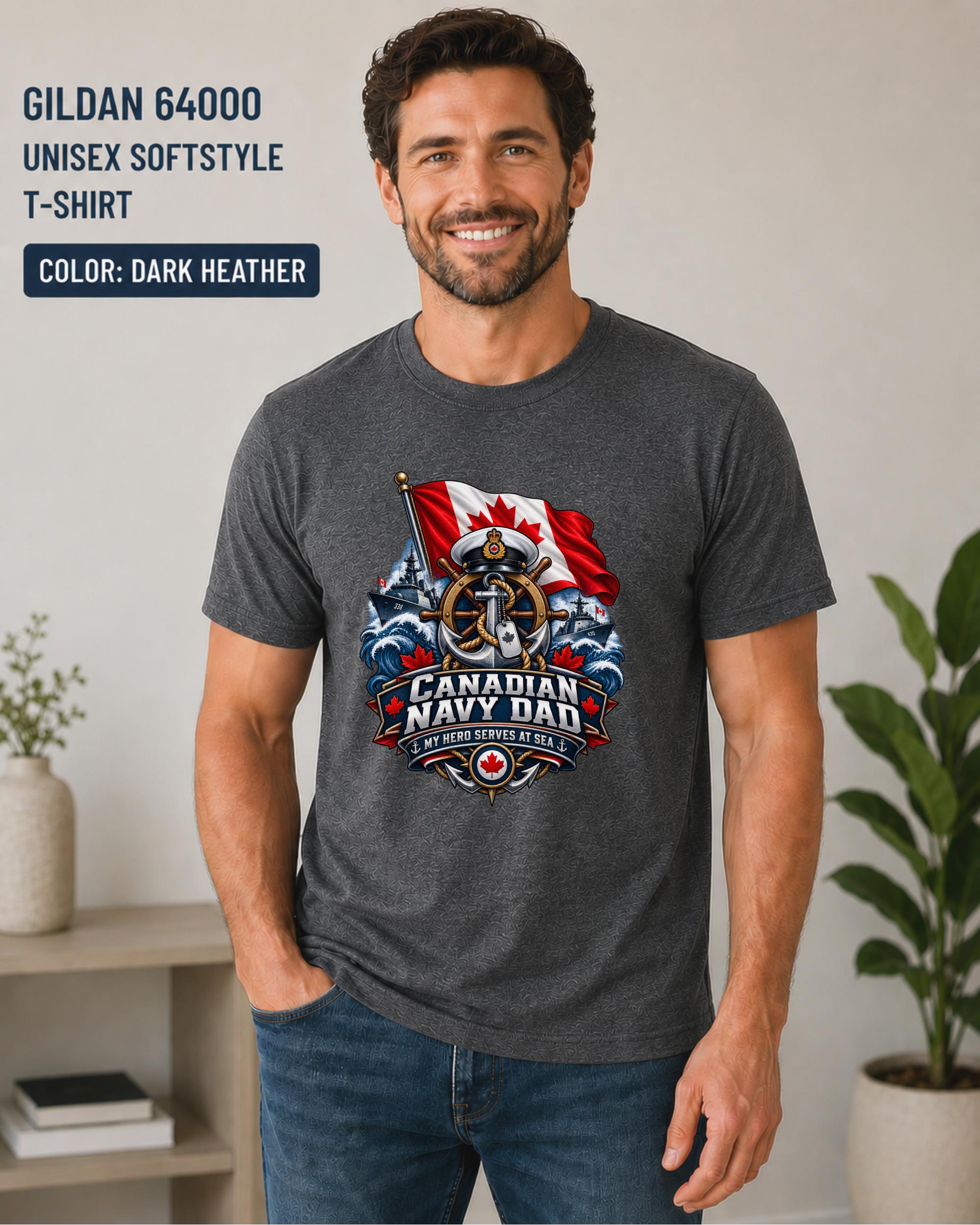 Dark Heather family support shirt designed for fathers of Canadian sailors.