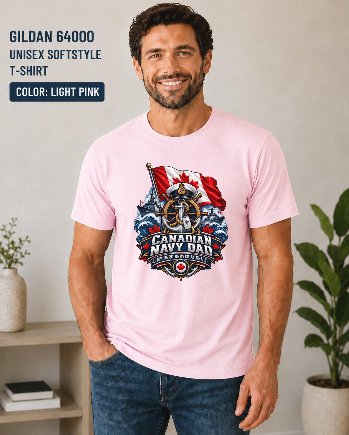 Father’s Day military shirt featuring Canadian Navy Dad lettering and ocean scene.