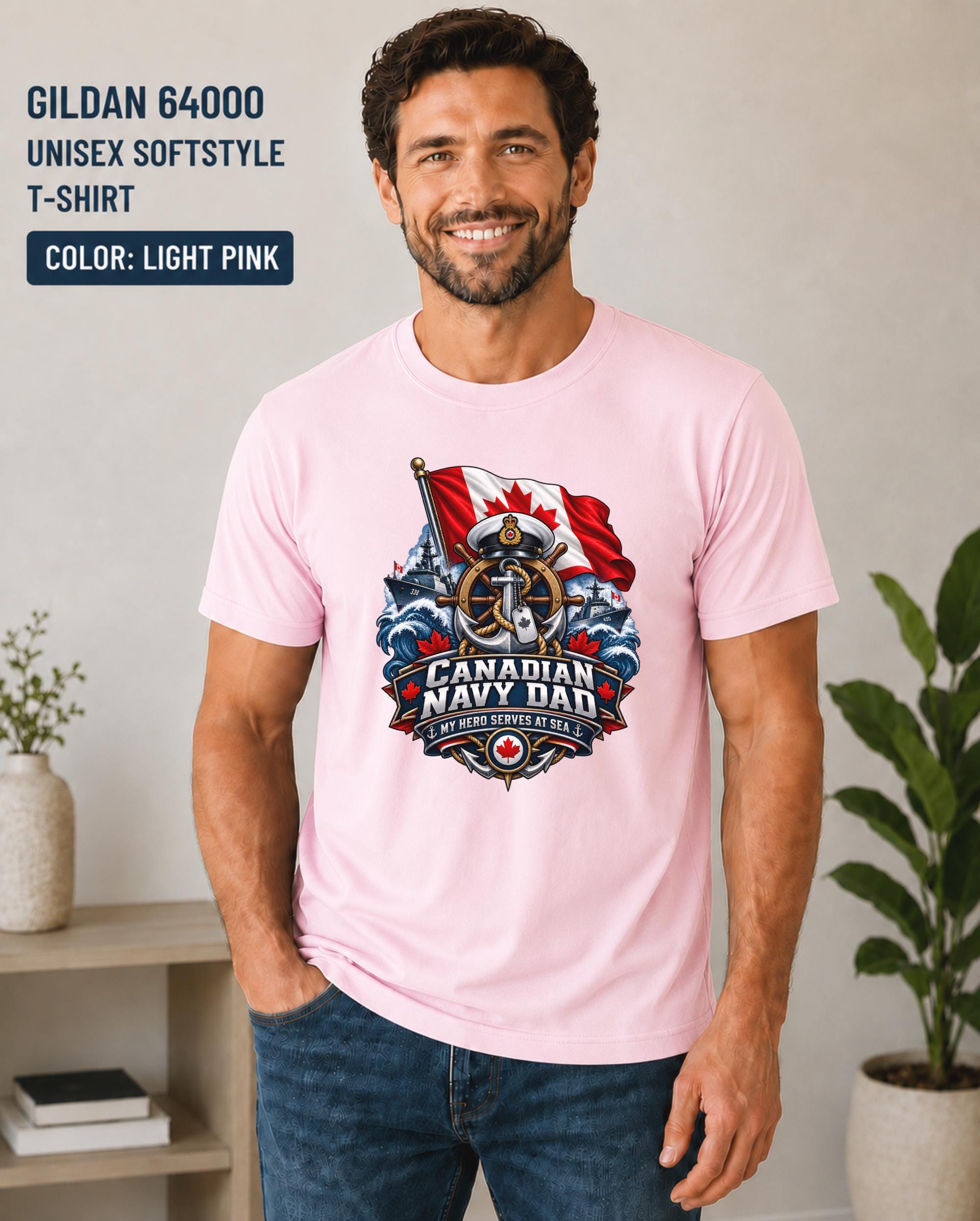 Father’s Day military shirt featuring Canadian Navy Dad lettering and ocean scene.