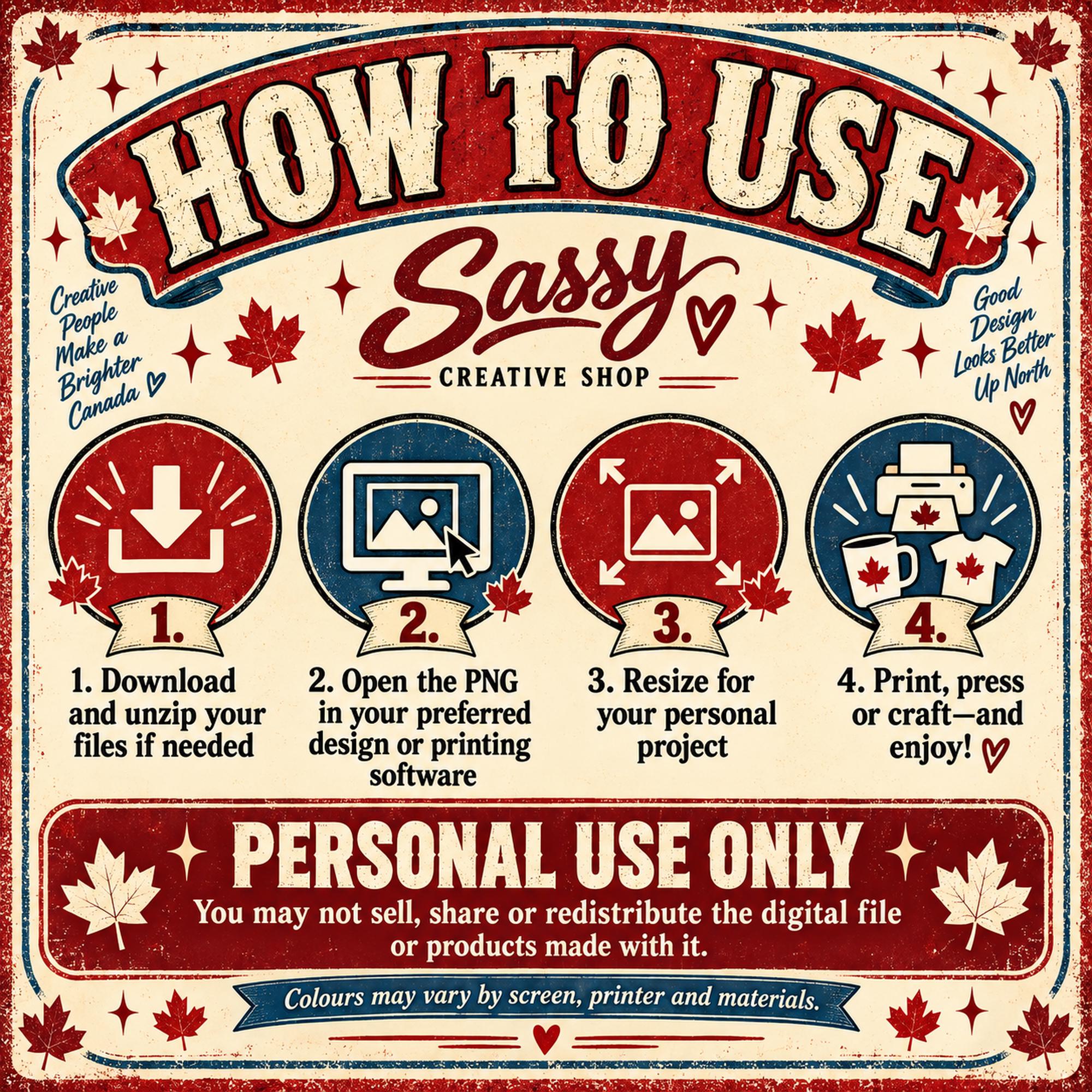 How to use the Tariff This PNG for personal crafting, including downloading, opening, resizing and printing the design.